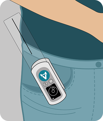 After you reach end range of motion, you can take the device from the pocket or table, lean it against the body, and end the measurement. Simply ensure that the screen of the device is in the same plane of movement as it was in the starting position.